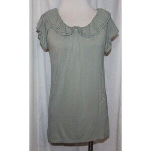 Women's New York Co.  Sage Green Ruffled Neckline Short Cap Sleeve Top Size L